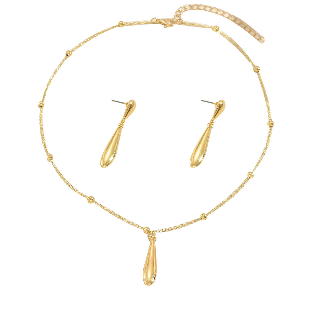 Geometric Teardrop Pendant Necklace and Earrings Set for Women Zinc Alloy Plated Fashion Jewelry