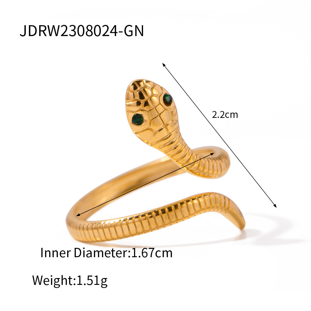 Anello minimalista con serpente geometrico in acciaio inossidabile con finitura placcata da donna