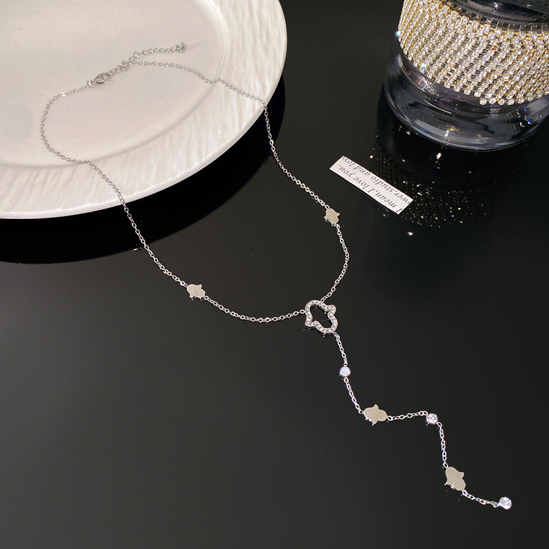 Geometric Rhinestone Inlaid Gold Plated Titanium Steel Necklace for Unisex