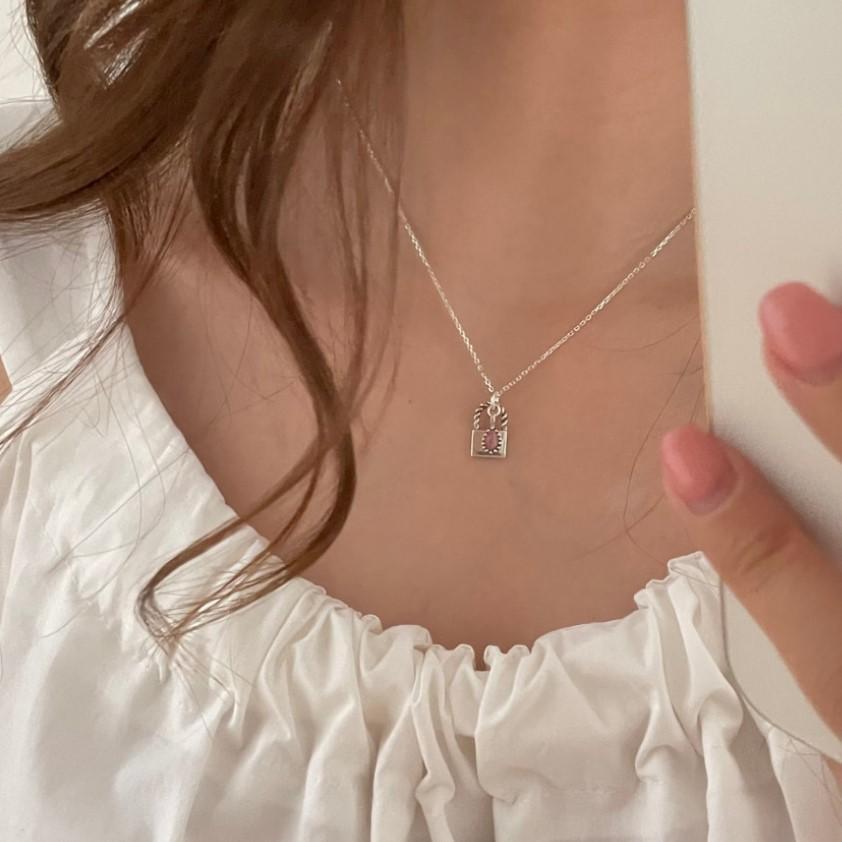 Minimalist Geometric Turquoise Pendant Necklace in 925 Sterling Silver with Braided Chain