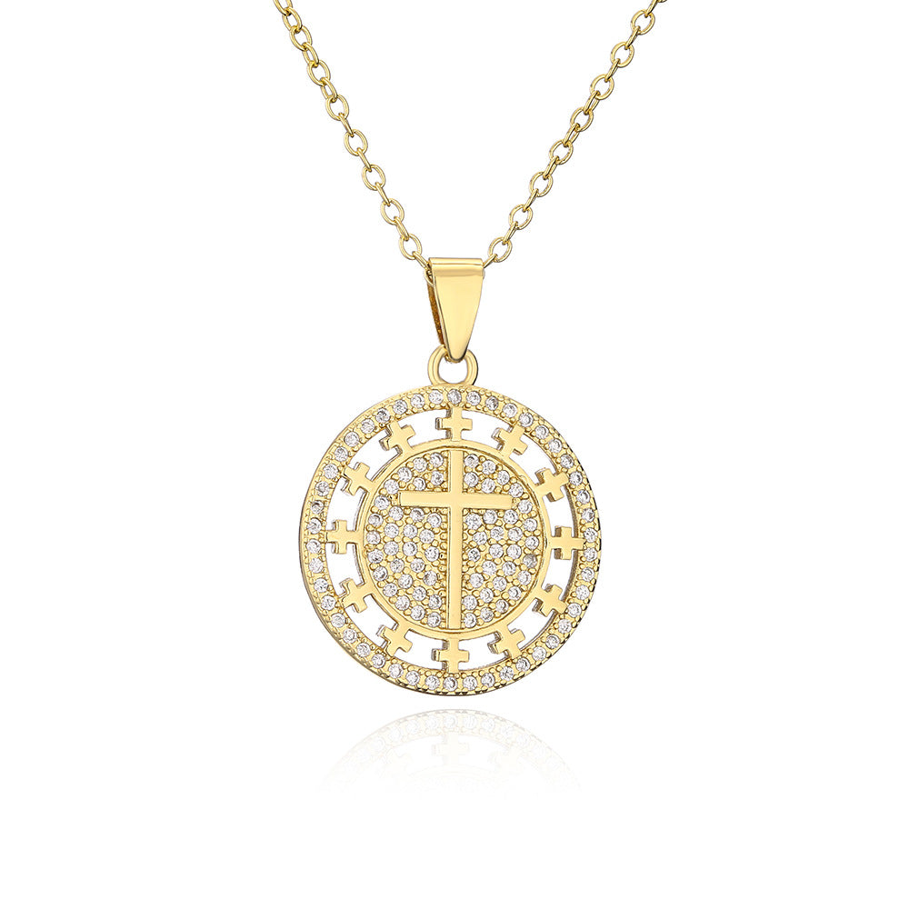 Geometric Pendant Necklace for Women in Copper with 18K Gold Plating and Zircon Inlay, Minimalist Locket Chain