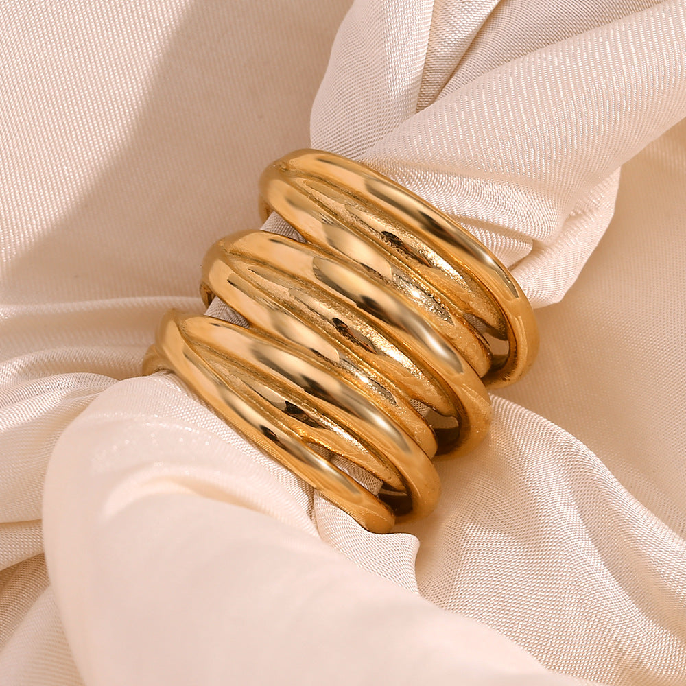 Anillo Envolvente Multicapa de Acero Inoxidable con Chapado de Oro de 18 Quilates, de Diseño Geométrico Minimalista e Inspiración Vintage para Mujer