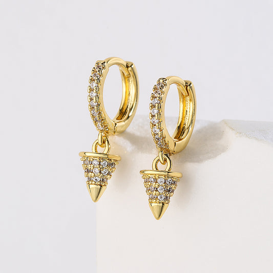 Orecchini geometrici in rame con placcatura in oro 18K e zirconi micro-pavé da donna