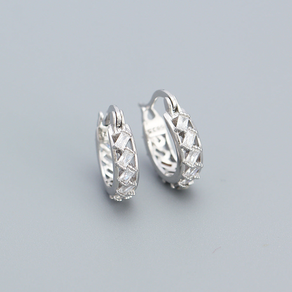 Orecchini a cerchio da donna in argento Sterling 925 minimalisti con zirconi cubici quadrati geometrici