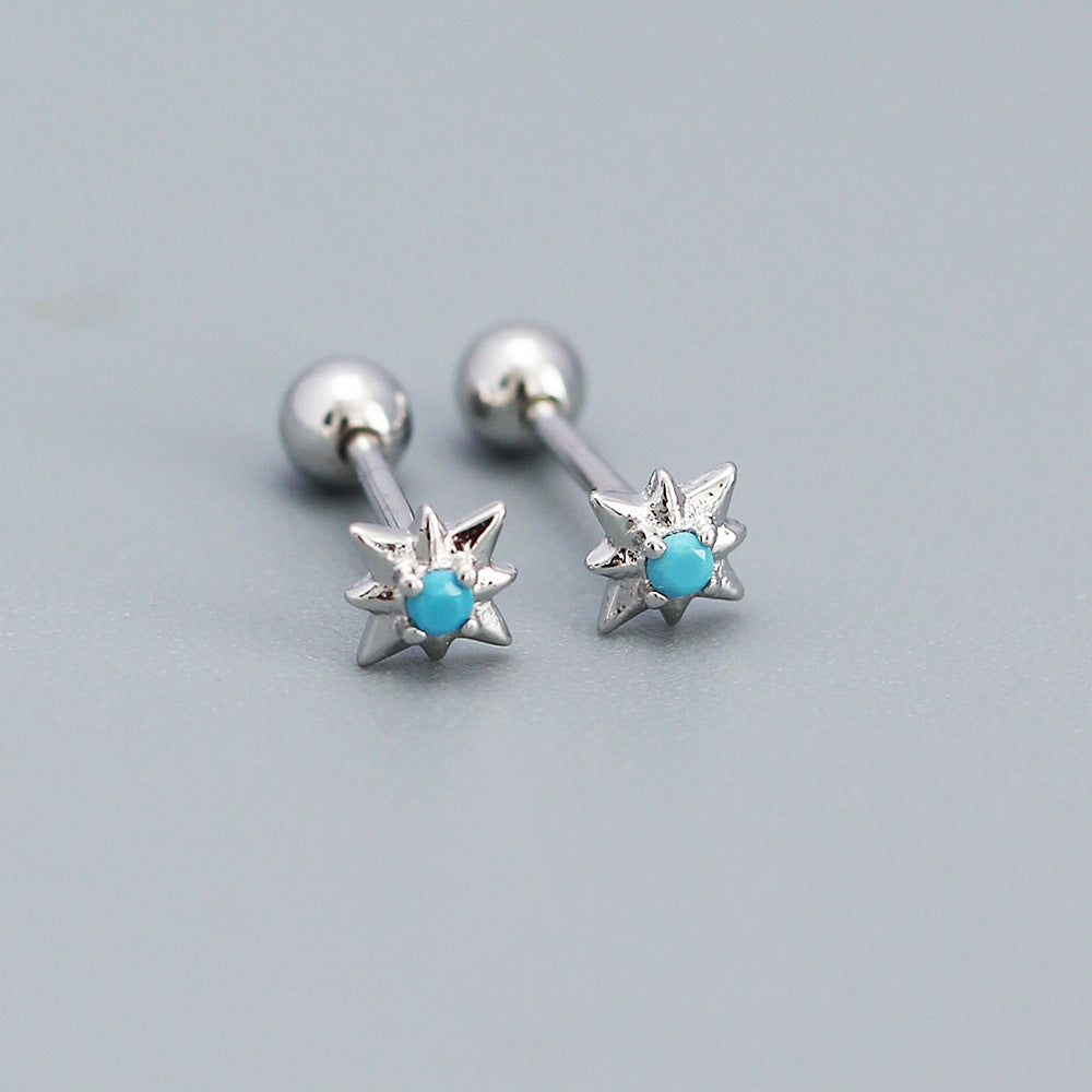 Minimalist 925 Sterling Silver Star Inlay Stud Earrings for Women
