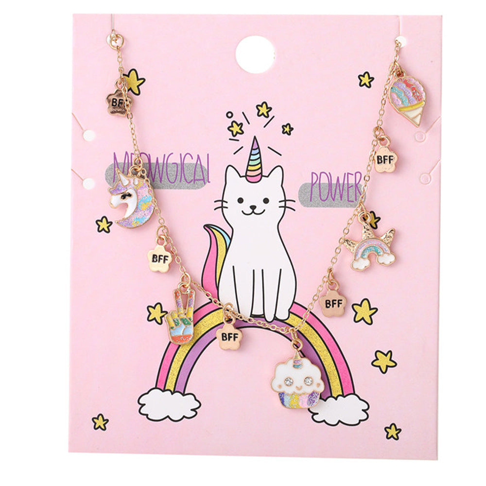 Cartoon Style Cloud Rainbow Unicorn Charm Bracelet for Kids in Alloy with Enamel Finish and Rhinestone Inlay