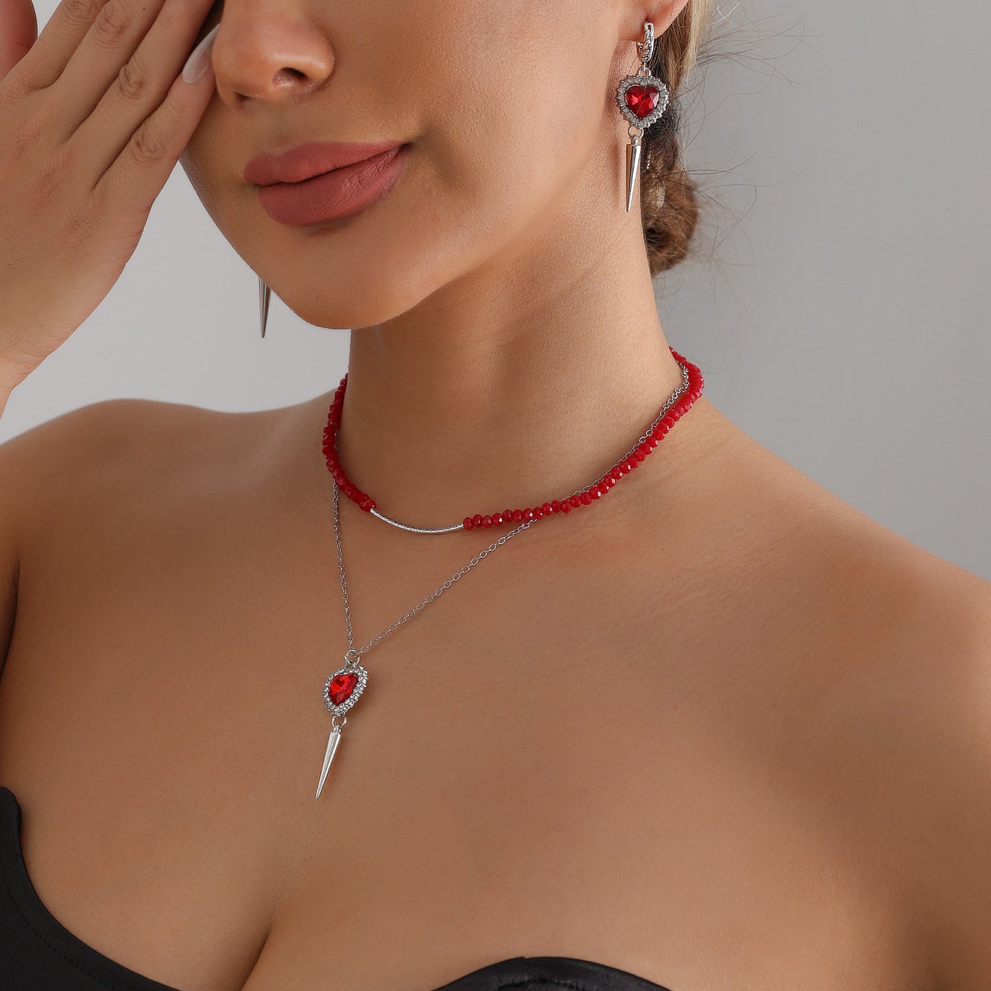 Gothic Streetwear Geometric Heart Alloy Plated Y-Shape Necklace for Women