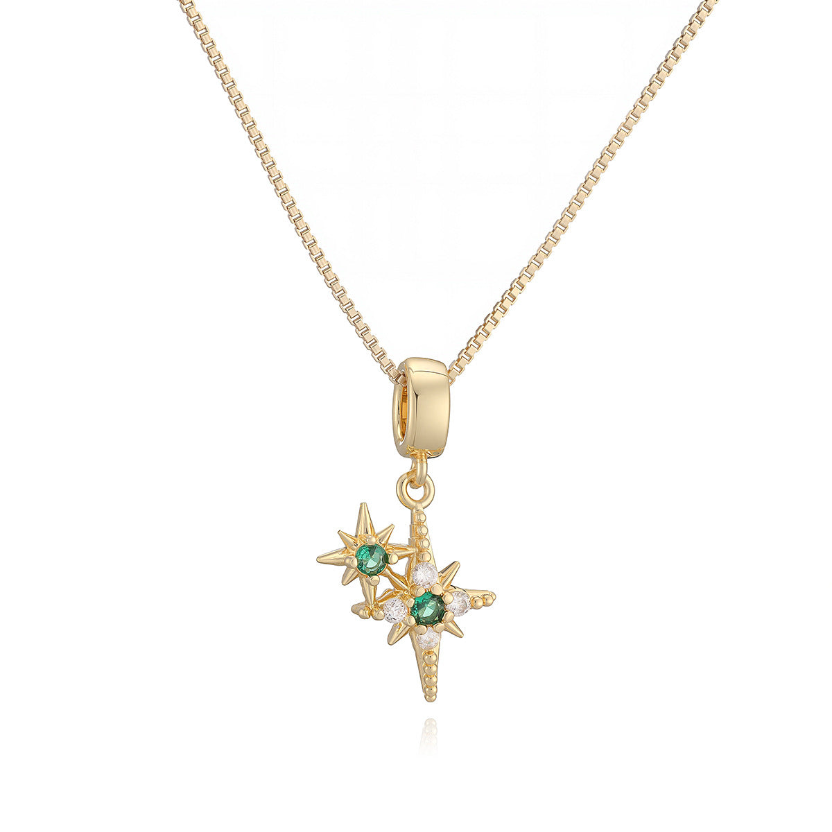 Minimalist 18K Gold Plated Brass Geometric Star Cubic Zirconia Pendant Necklace for Women