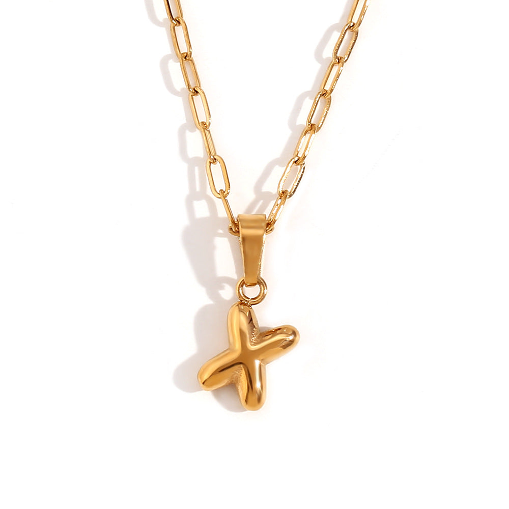 Minimalist Fashion Letter Pendant Necklace in Stainless Steel with 18K Gold Plating, Bubble-Inspired Mini Safety Pin Design for Women