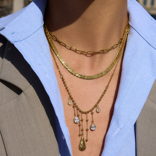 Fashion-Forward Tassel Pendant Necklace in Titanium Steel with Zircon Inlay on Stainless Steel Chain for Women