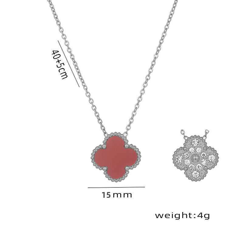 Bracciale Donna Lusso Stile Quadrifoglio in Acciaio al Titanio con Strass e Intarsio in Concha