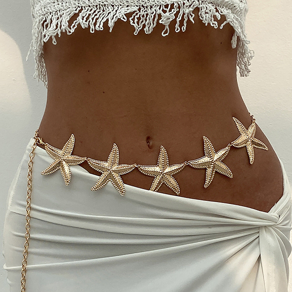 Catenina Minimalista a Stella in Metallo per Donna con Chiusura a Moschettone, Catena Regolabile in Vita per Vacanze al Mare Stile Estivo