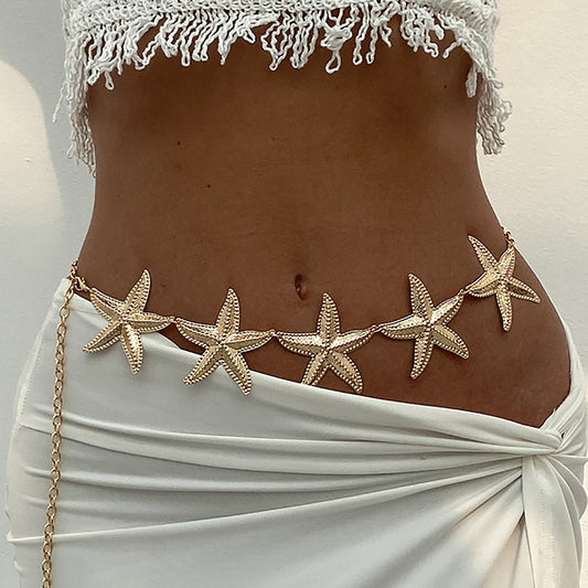 Catenina Minimalista a Stella in Metallo per Donna con Chiusura a Moschettone, Catena Regolabile in Vita per Vacanze al Mare Stile Estivo