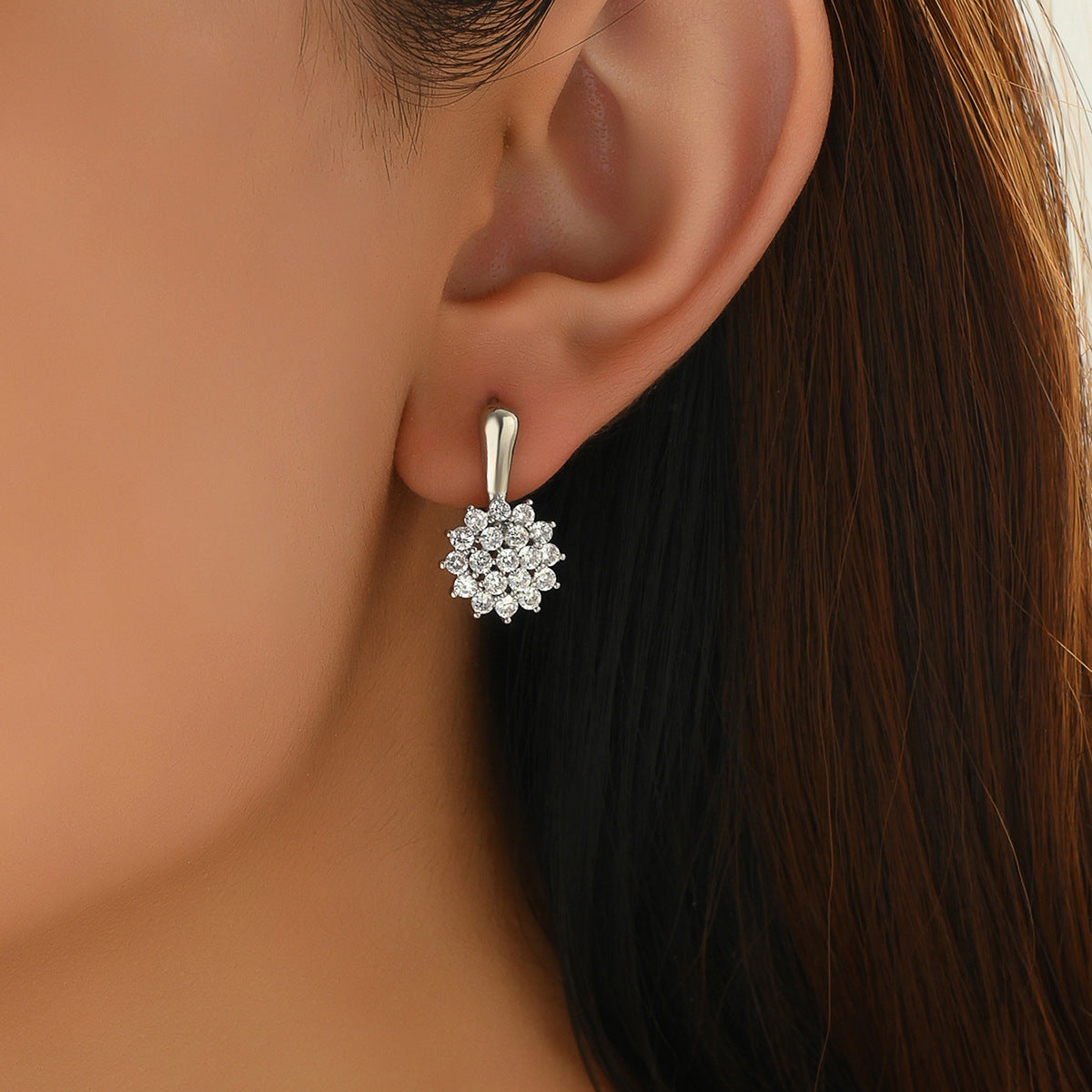 Minimalist Snowflake-Shaped Zircon-Set Copper Earrings for Women with Stainless Steel Posts