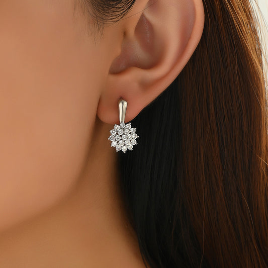 Minimalist Snowflake-Shaped Zircon-Set Copper Earrings for Women with Stainless Steel Posts