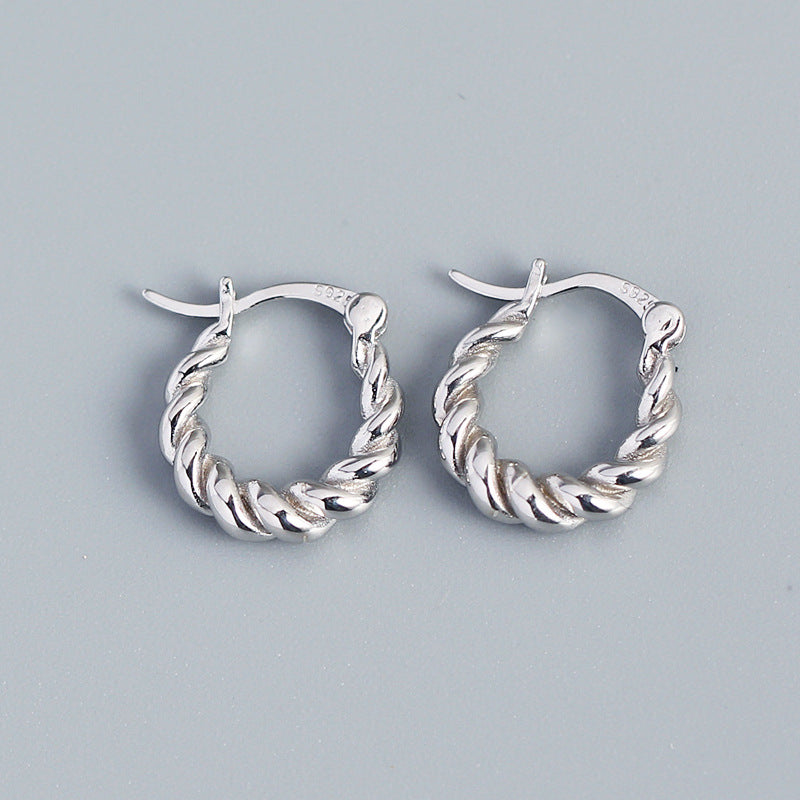 Vintage Minimalist U-Shaped S925 Sterling Silver Ear Cuffs with Geometric Wire-Wrapped Twist Design for Women