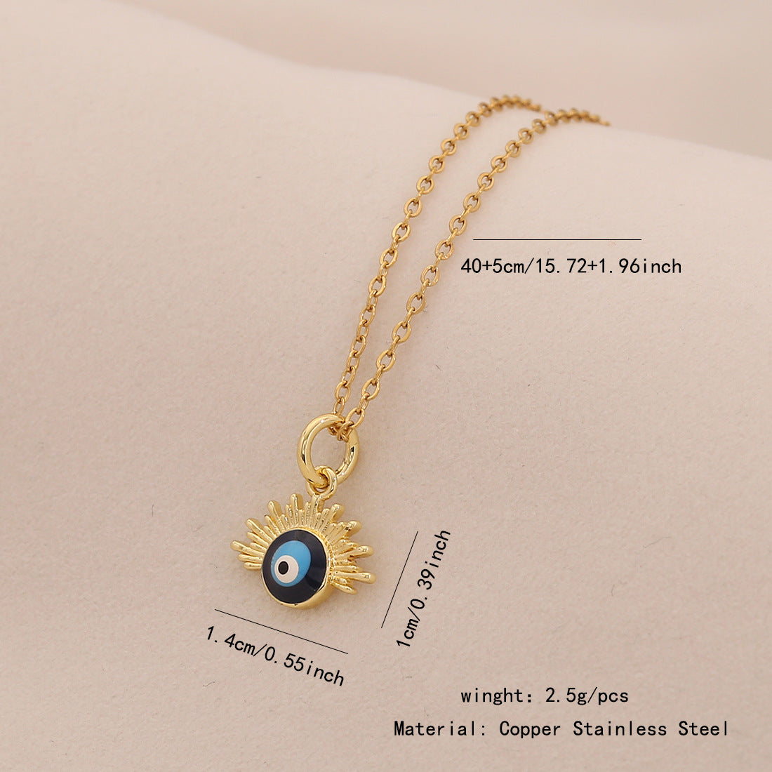 Collana con Ciondolo Cuore Occhio Smaltato Personalizzato in Acciaio Inossidabile con Catena a O da Donna