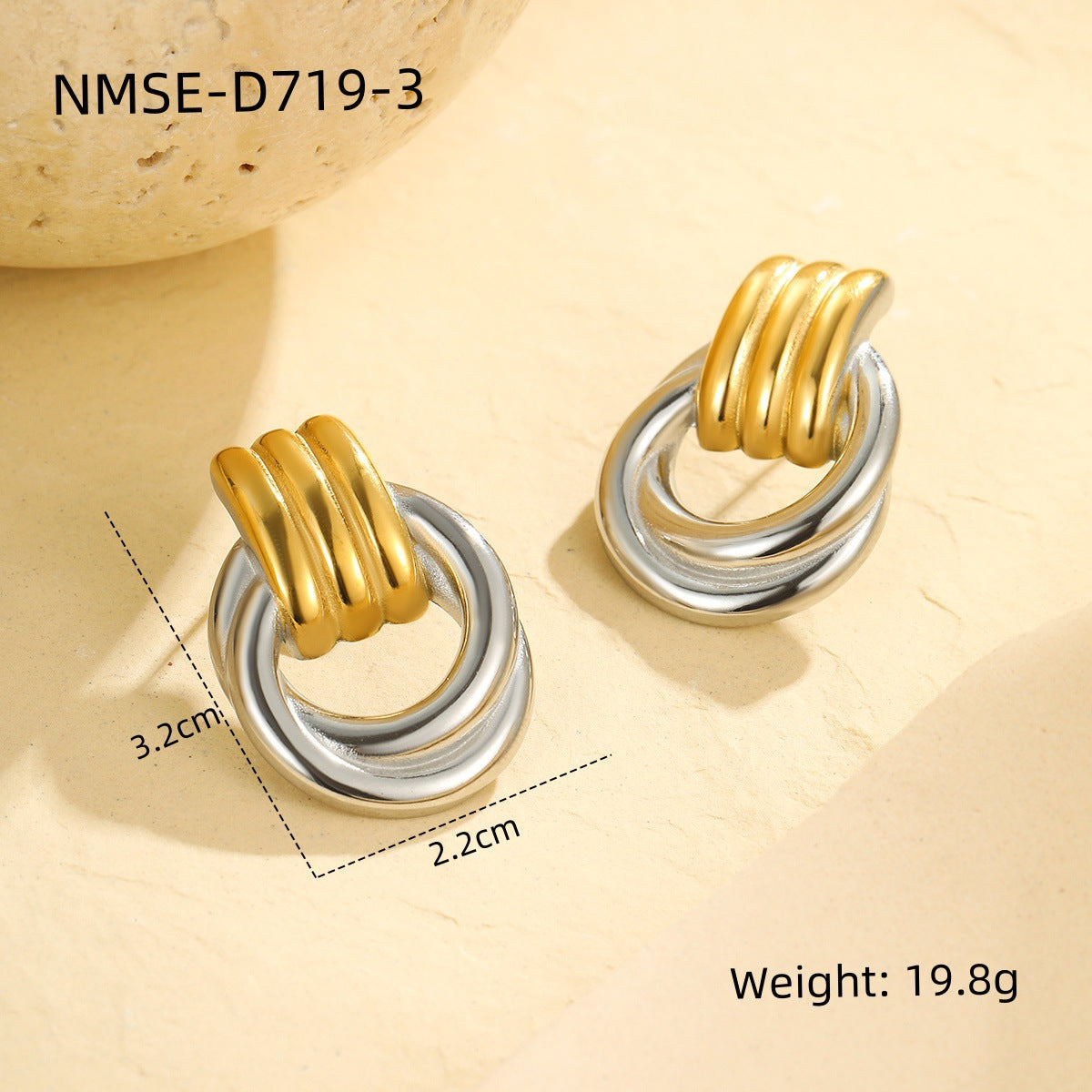 Orecchini da donna alla moda in acciaio inossidabile con geometria, placcati in oro 18 carati, ipoallergenici e resistenti all'ossidazione