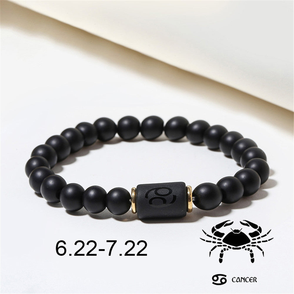Matte Black Agate Geometric Beaded Bracelet for Men and Women