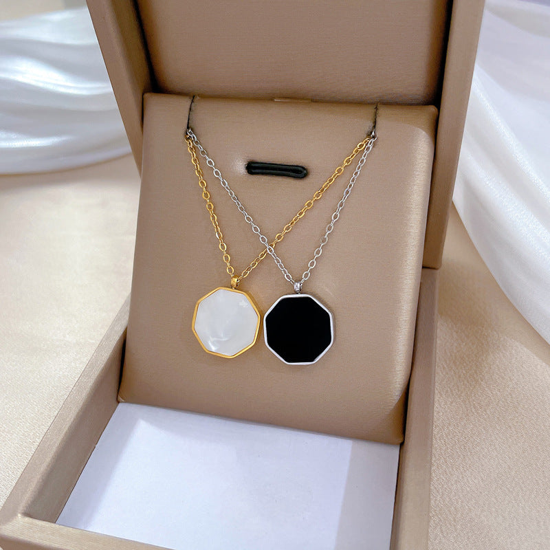 Minimalist Hexagonal Shell Pendant Necklace in Titanium Steel with Gold Plating for Women and Men