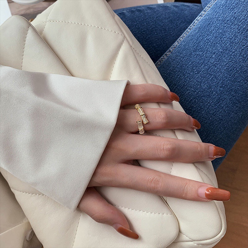 Original Design Geometric Cat's Eye Stone Open Ring for Women in Copper with Plating Finish