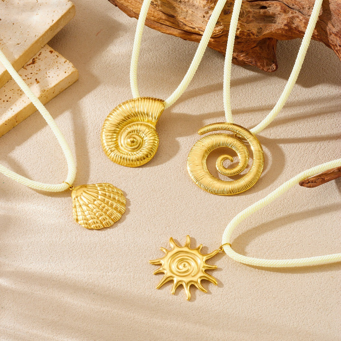 Trendy Exaggerated Spiral Shell Sun Pendant Gold Plated Stainless Steel Necklace for Women