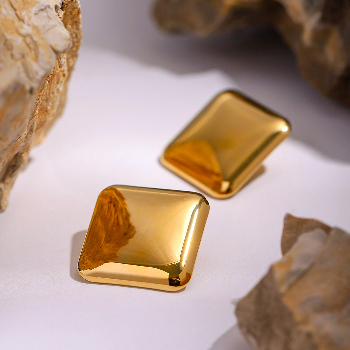 18K Gold Plated Smooth Square Geometric Stainless Steel Earrings for Women