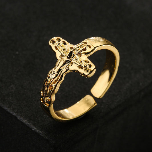 Anillo abierto minimalista geométrico de cobre con baño de oro de 18 quilates, unisex