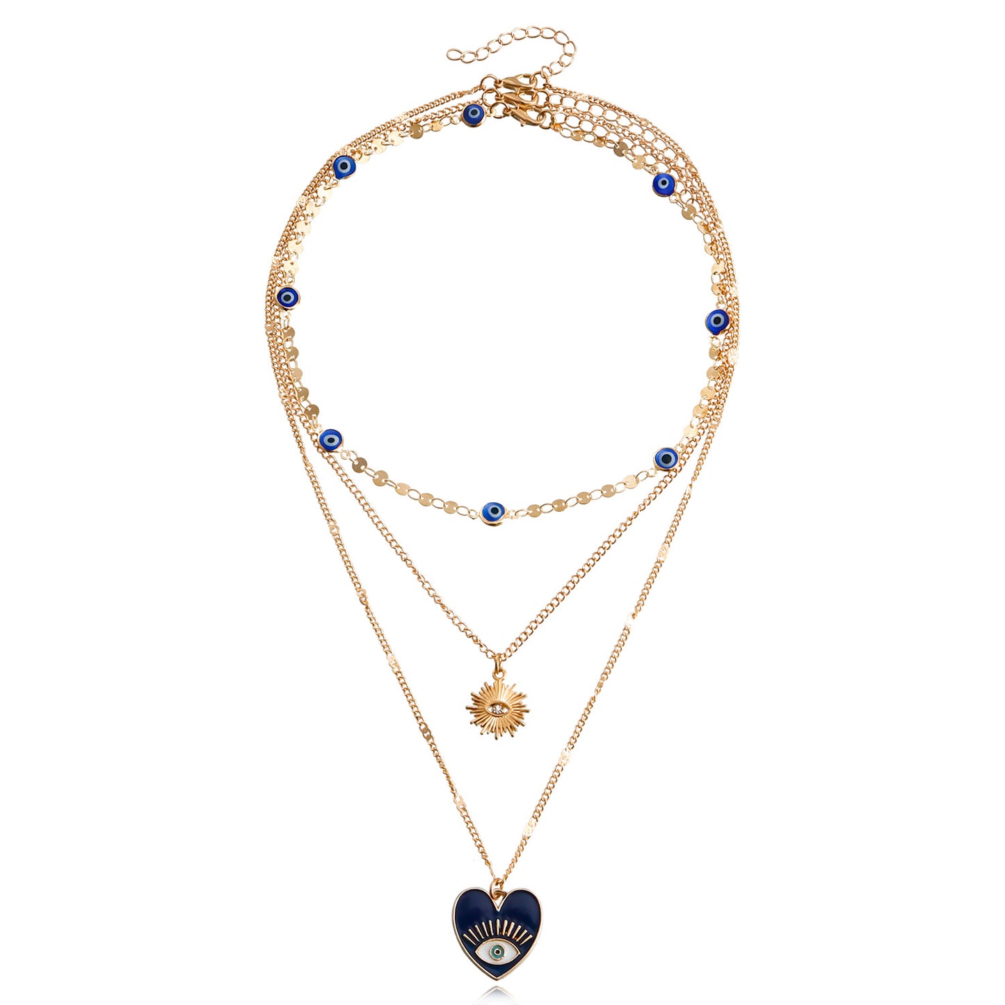 Minimalist Geometric Evil Eye Pendant Necklace for Women with Alloy Chain and Electroplated Finish