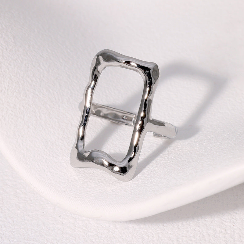Vintage Geometric Stainless Steel Ring for Women with Plated Finish Minimalist Wide Open Band Fashion Accessory