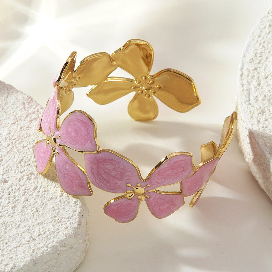 Minimalist Elegant Floral Drip Oil Stainless Steel Bracelet