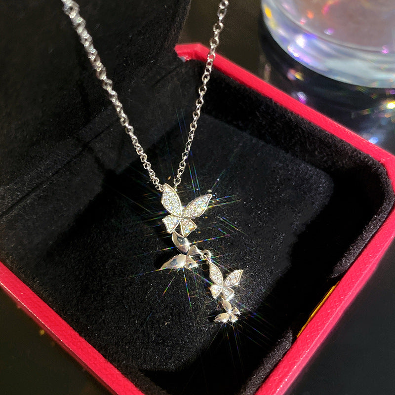 Sporty Sweet Micro-Set Cubic Zirconia Fruit Square Pendant Titanium Steel Cable Chain Necklace