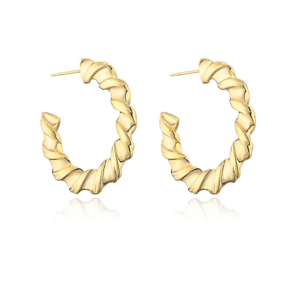 Minimalist Gold Plated Brass Geometric Round Earrings with 925 Sterling Silver Posts for Women