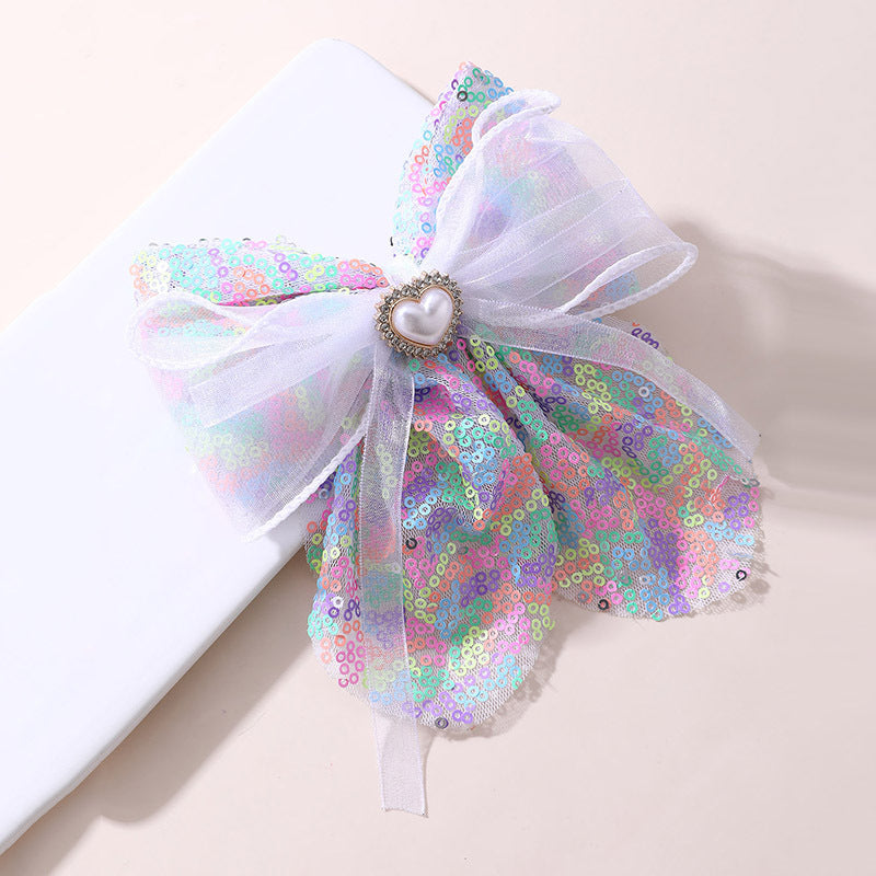 Fermaglio per capelli a forma di fiocco in stile naturale per ragazze, realizzato in tulle con texture arricciata e design a doppio strato