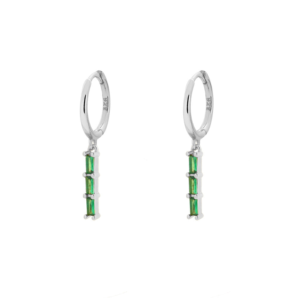 Pendientes de botón geométricos minimalistas de plata de ley 925 con esmeraldas y diamantes de imitación para mujer
