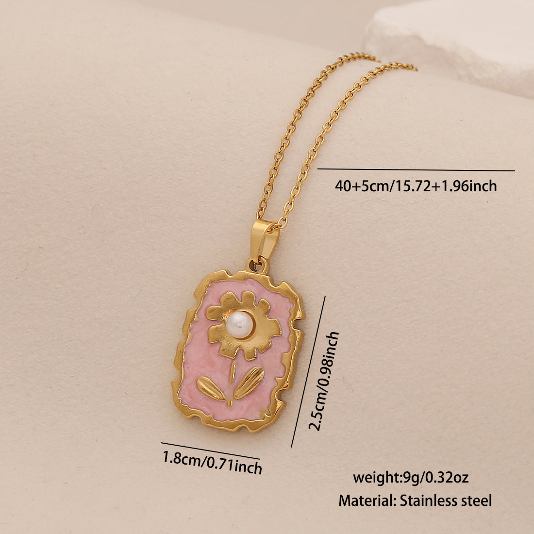 Collar con colgante de girasol floral de primavera en colores pastel de acero inoxidable con motivos de trigo y estrella-luna