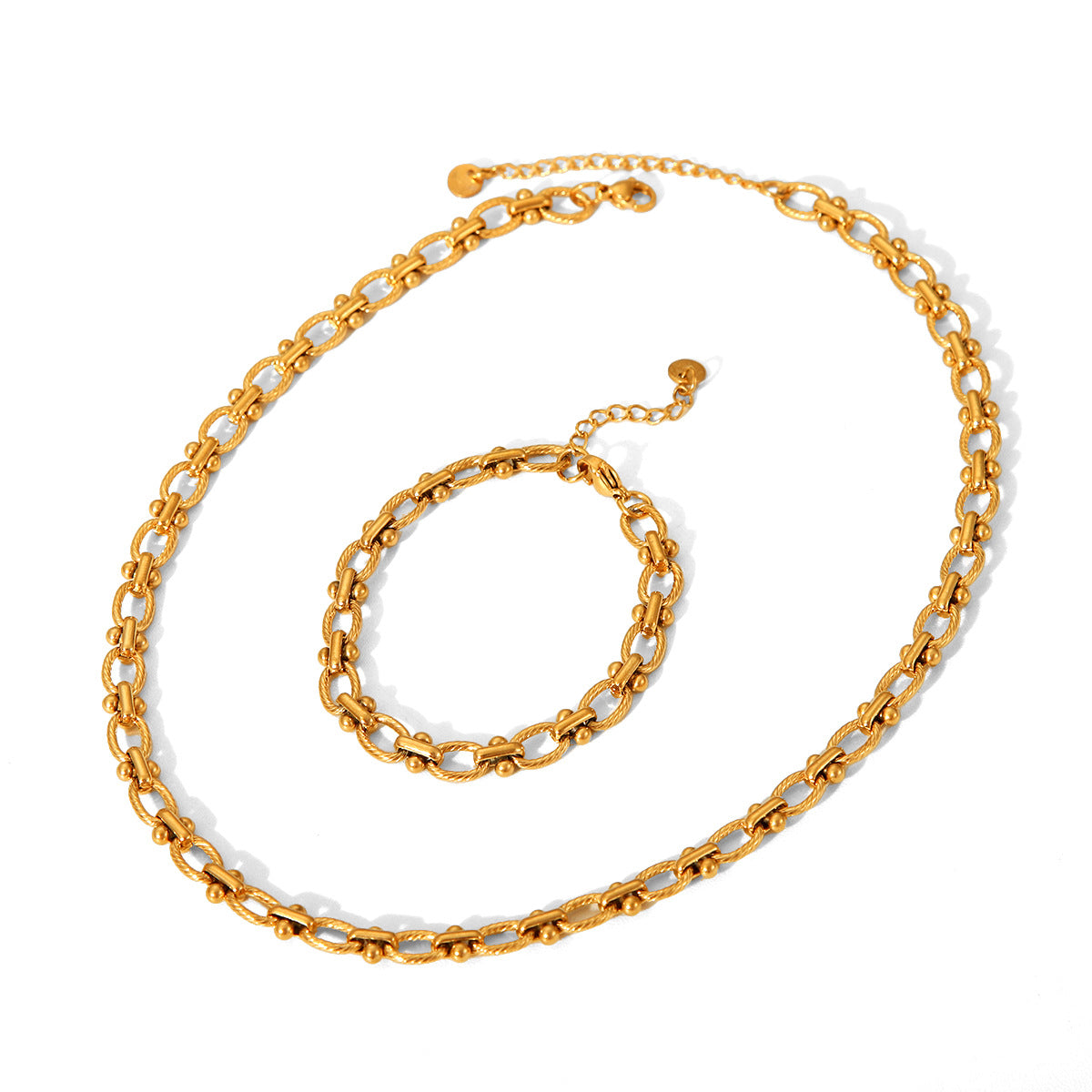 Collana Donna Trendy Artigianale Testurizzata con Motivo Geometrico Acciaio al Titanio Placcato Oro 18K