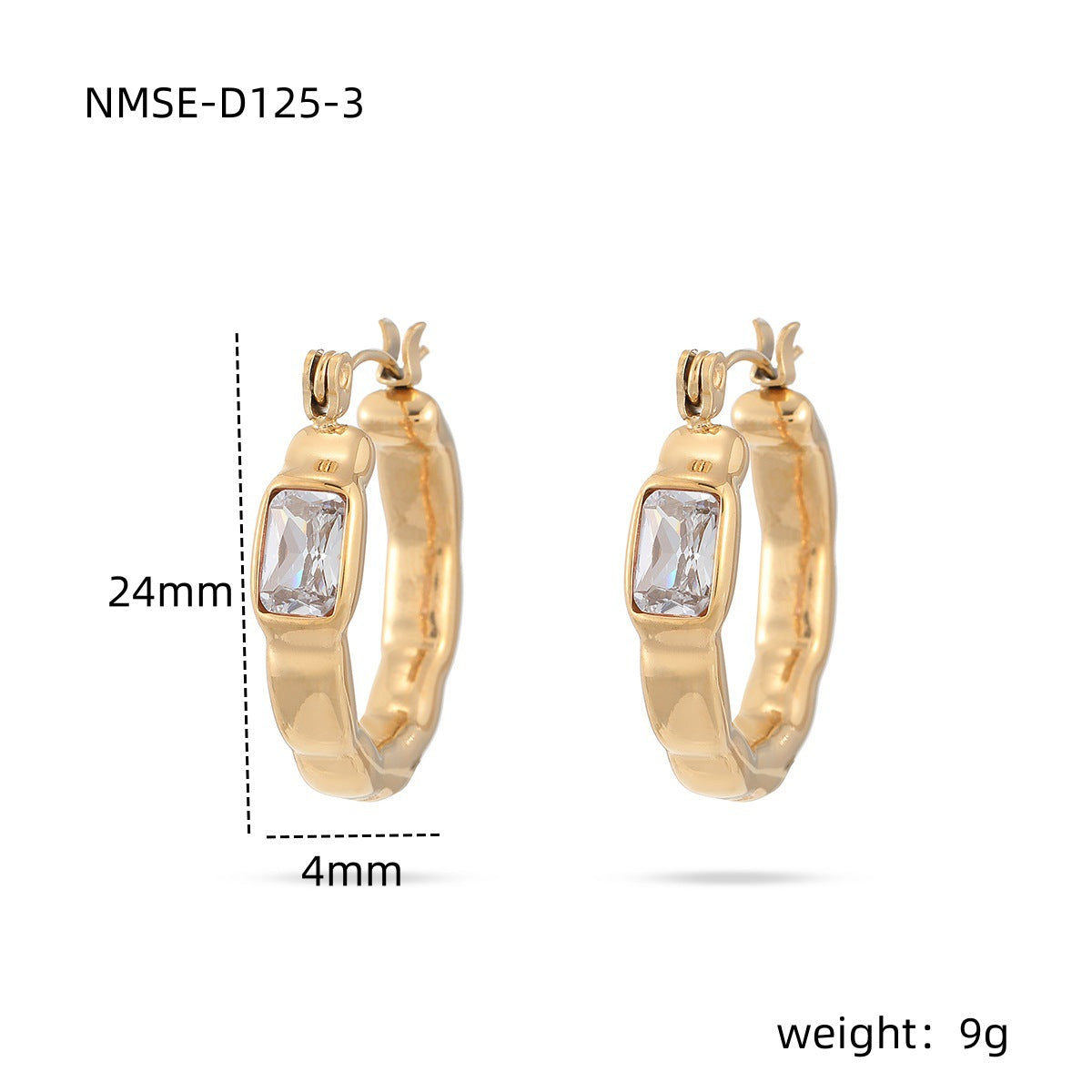 Orecchini da donna in titanio a forma quadrata, minimalisti, con intarsio in zircone colorato e finitura placcata