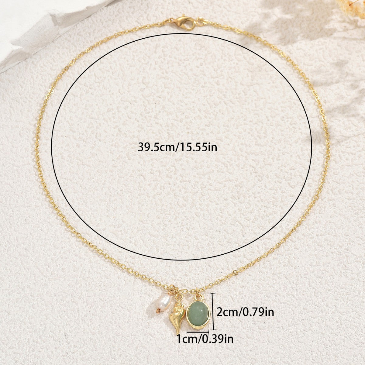 Collar con colgante geométrico de inspiración oceánica para mujer con incrustaciones de gemas en cadena de cobre