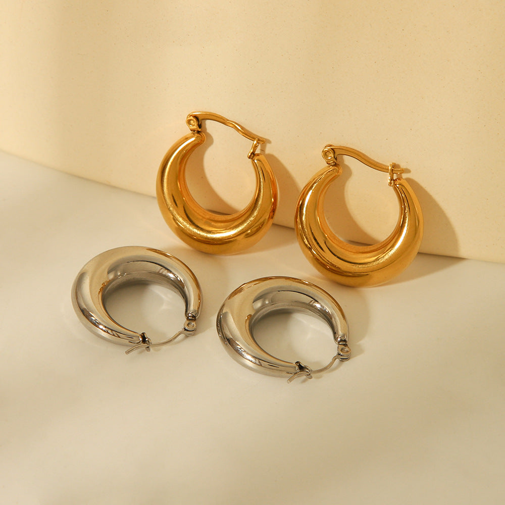 Orecchini da donna in acciaio inossidabile placcato oro 18 carati con cerchio geometrico cavo, minimalisti ed eleganti