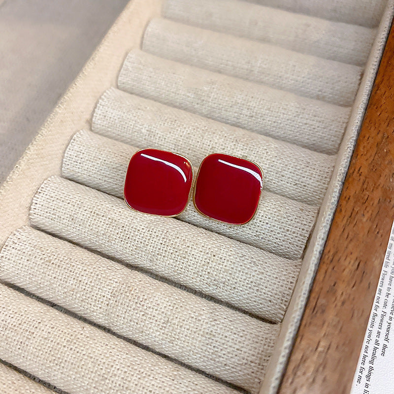 Elegant Geometric Earrings for Women with Enamel Finish in Copper and Stainless Steel Studs