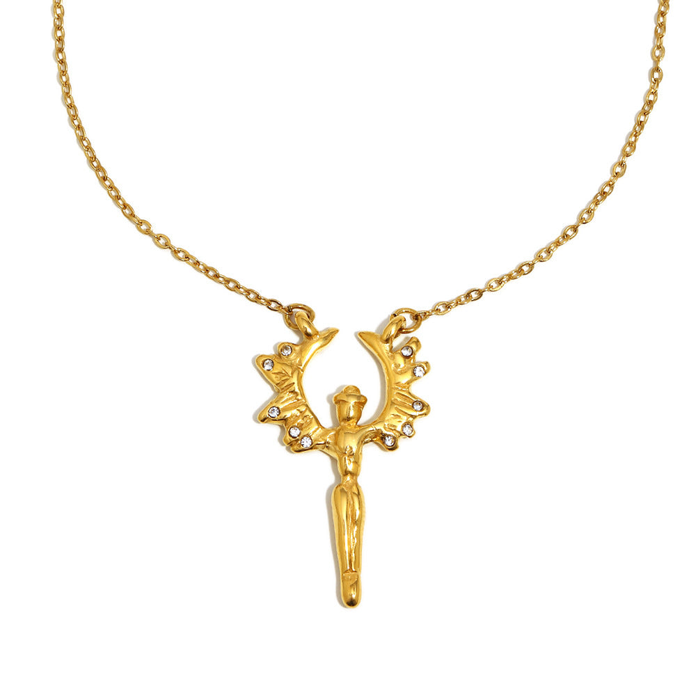 Collana con Ciondolo Angelo Geometrico Minimalista da Donna in Acciaio Inossidabile con Placcatura in Oro 18K