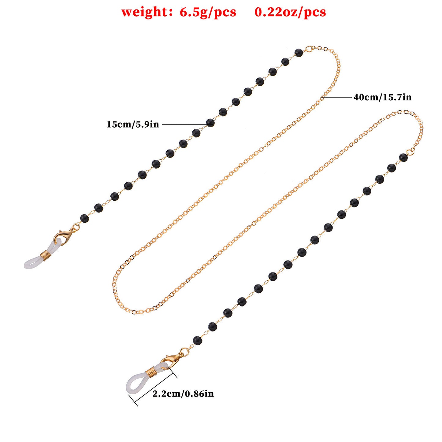 Minimalist Elegant Black Round Bead Alloy Ball Chain Eyeglass Holder for Women