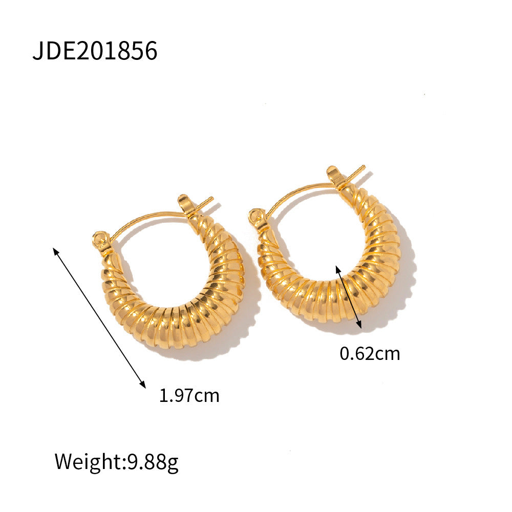 Pendientes de aro de acero inoxidable chapados en oro de 18 quilates con diseño geométrico minimalista para mujer