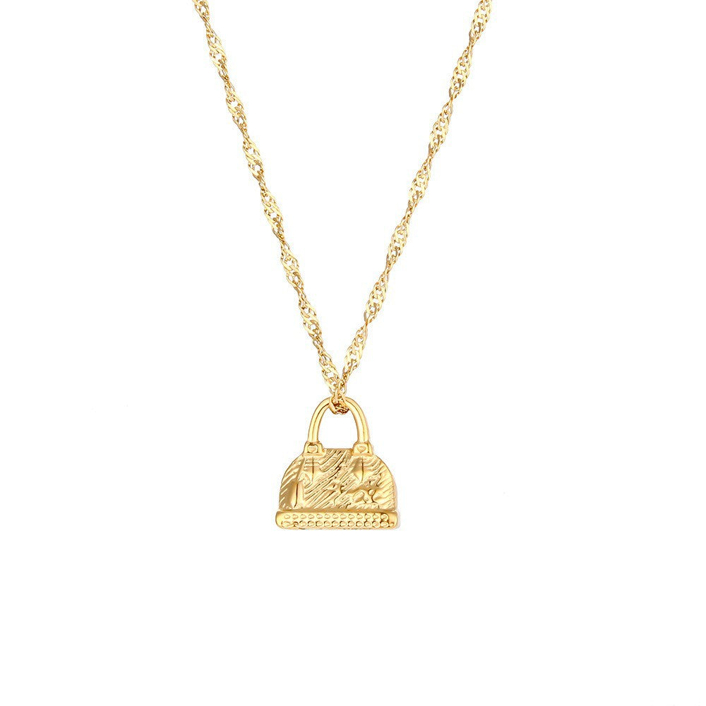 Vintage Geometric Pendant Necklace for Women Stainless Steel with 18K Gold Plating and Zircon Inlay