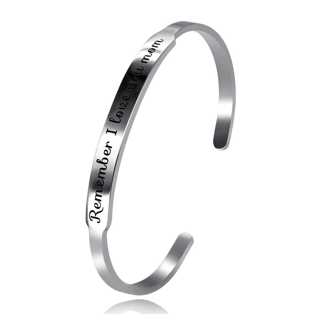 Braccialetto con ciondoli e personalizzazione incisa in acciaio inossidabile, a forma di C regolabile per donna, finitura lucida, estetica minimalista e fresca