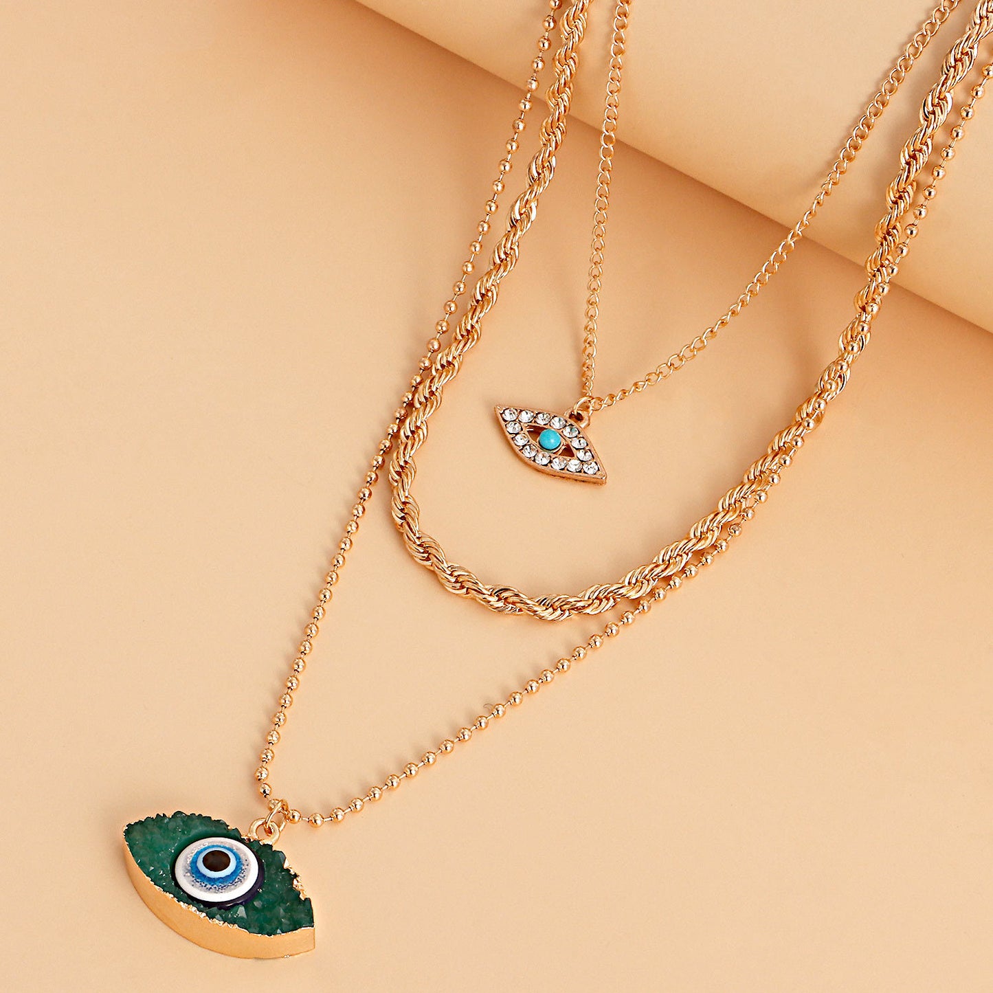 Minimalist Geometric Evil Eye Pendant Necklace in Alloy with Electroplating on Twisted Chain for Women