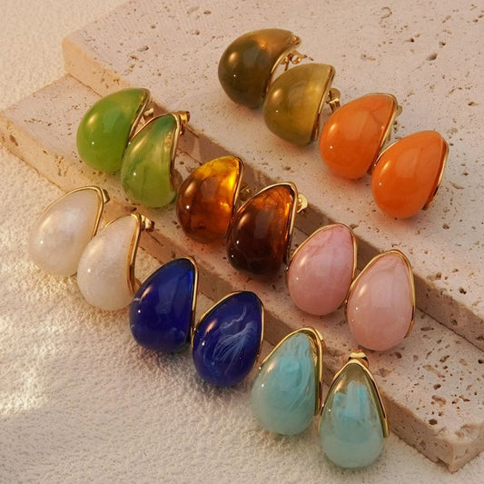 Luxury Elegant Teardrop Plated Stainless Steel C-Shape Earrings for Women