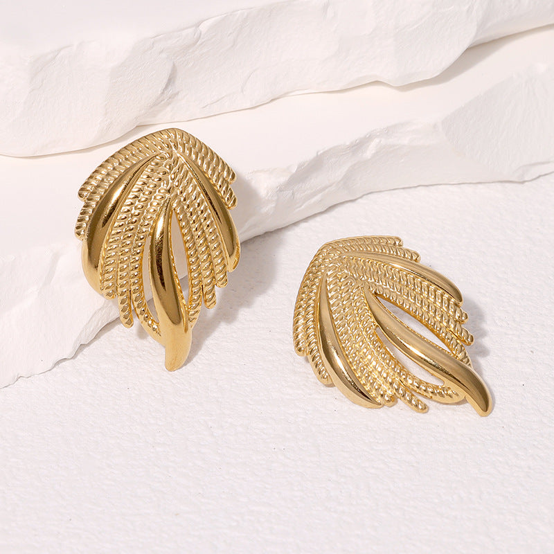 Minimalist Wing-Shaped Stainless Steel Earrings with Plated Titanium Steel Finish for Women
