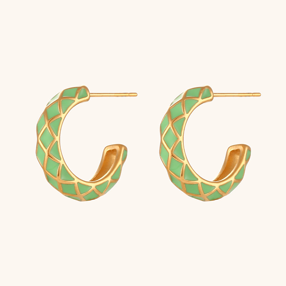 Pendientes de acero inoxidable con diseño geométrico de esmalte, baño de oro de 18 quilates y rueda en colores caramelo para mujer
